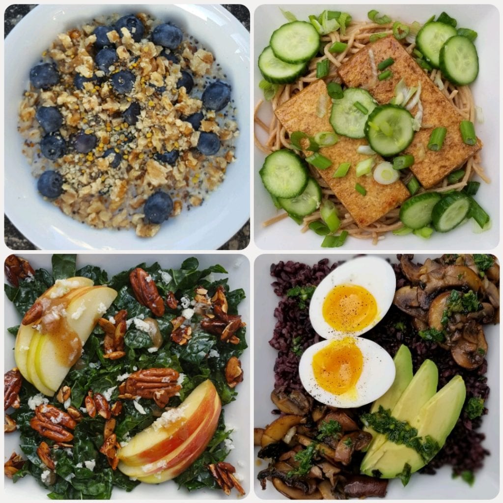 What I Eat In A Day - Breakfast: Overnight Oats; Lunch - Stir-Fried Tofu; Dinner: Jammy Egg with Black Rice and Salsa Verde with a Salad, always a salad. 