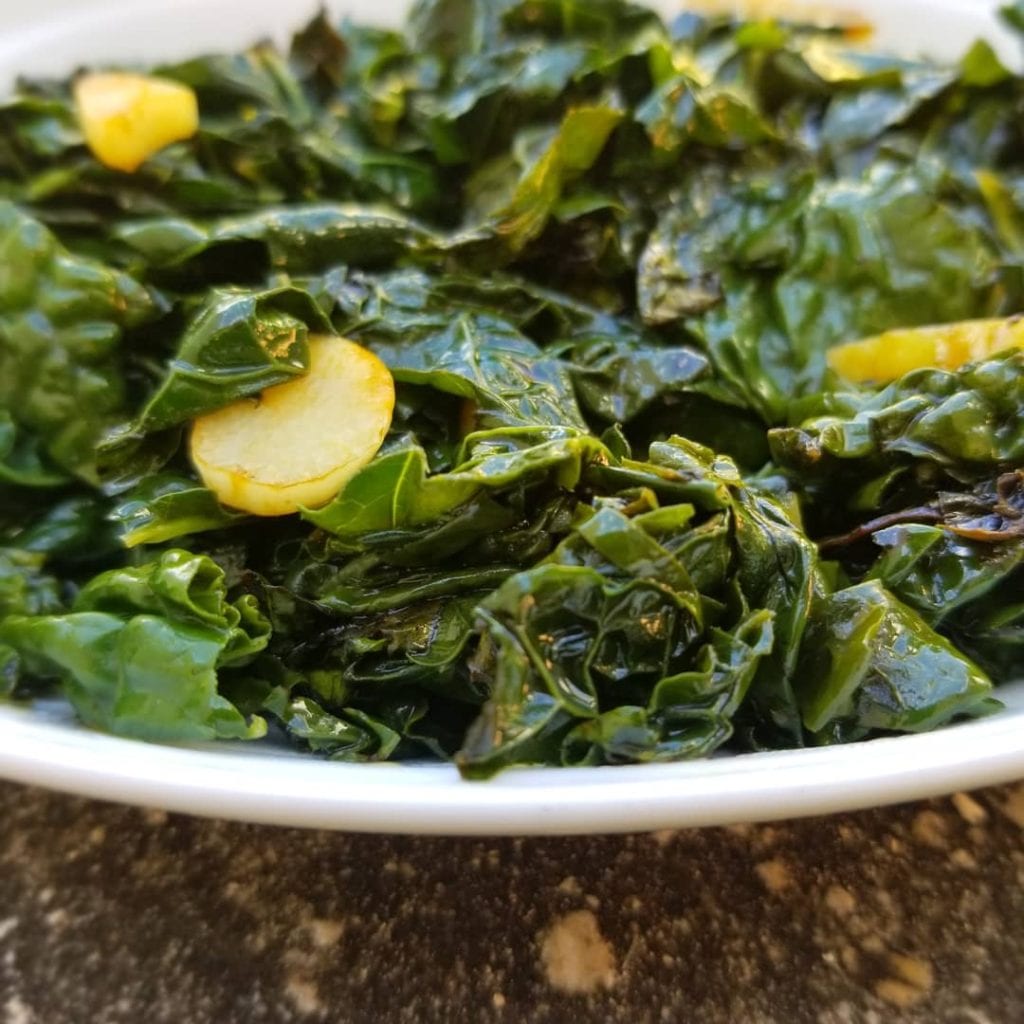 Kale up close with sauteed garlic