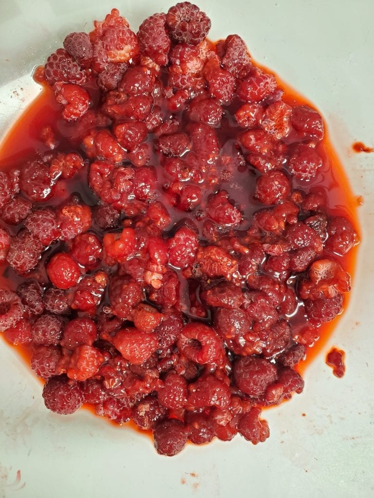 microwaved the frozen raspberries to get their juices flowing