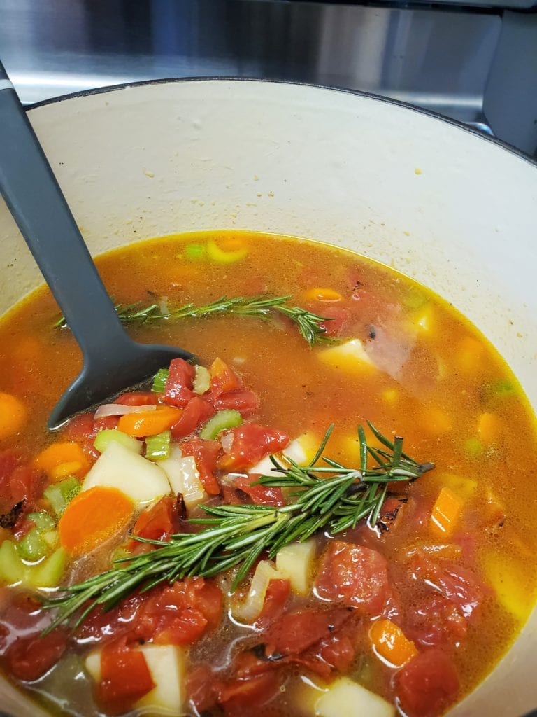 top shot of lentil soup cooking