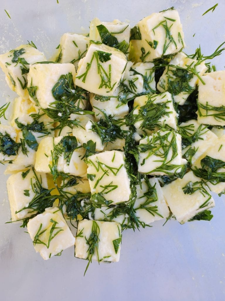 marinated feta close up