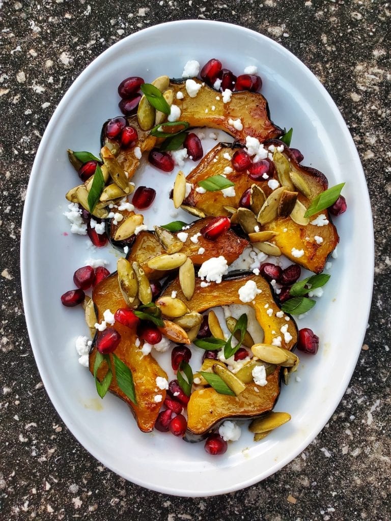 Acorn Squash Roasted, pomegranate arils, goat cheese