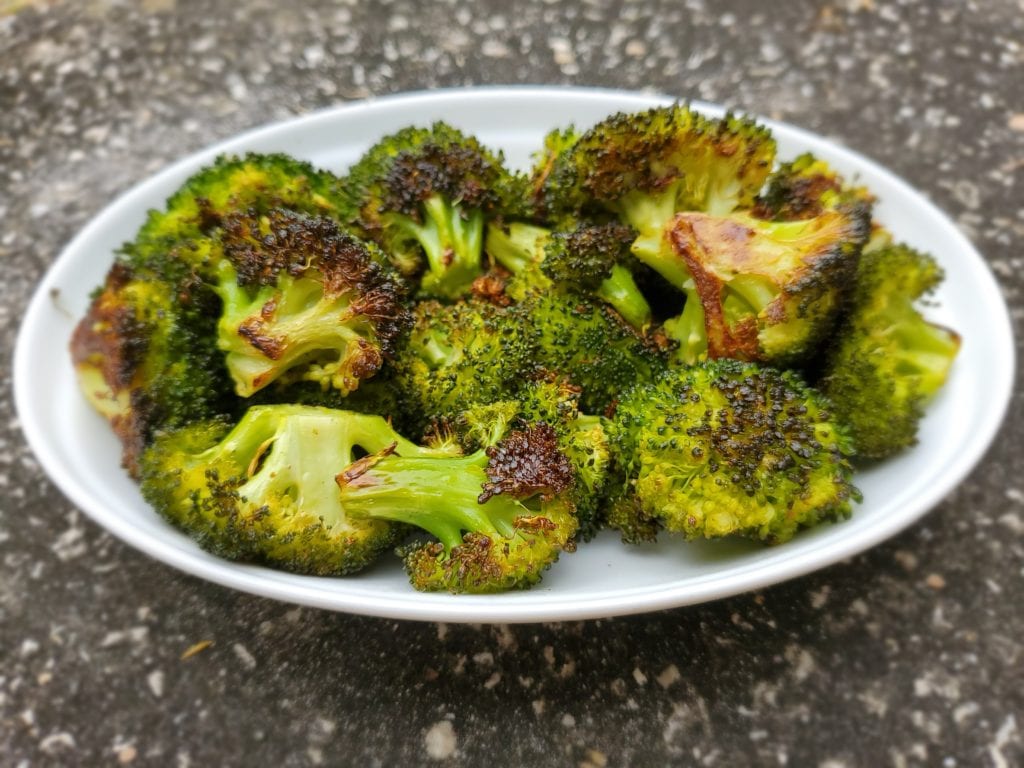 Plate of roasted broccoli