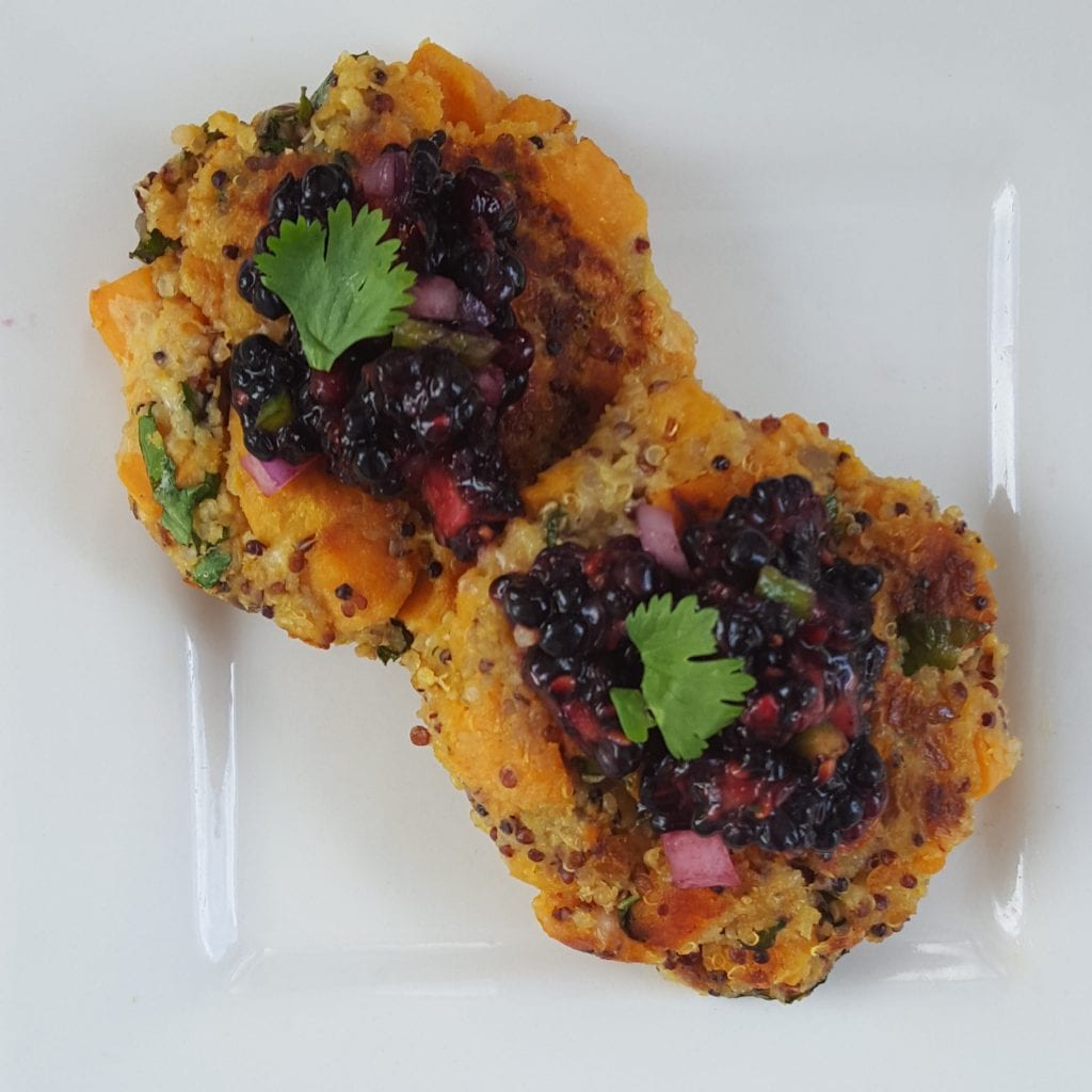 quinoa patties with blackberry salsa
