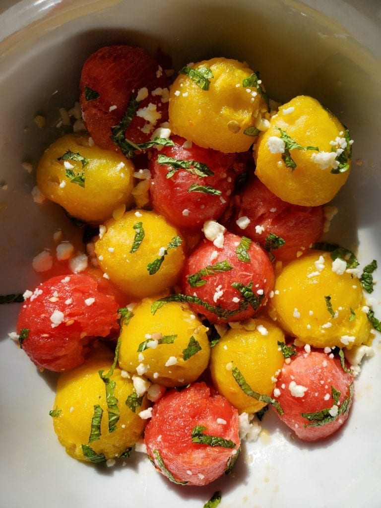 Watermelon - red and yellow, mint, feta cheese