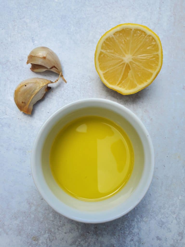 Olive oil, lemon, roasted garlic