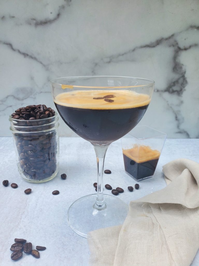 Espresso martini with coffee beans as garnish