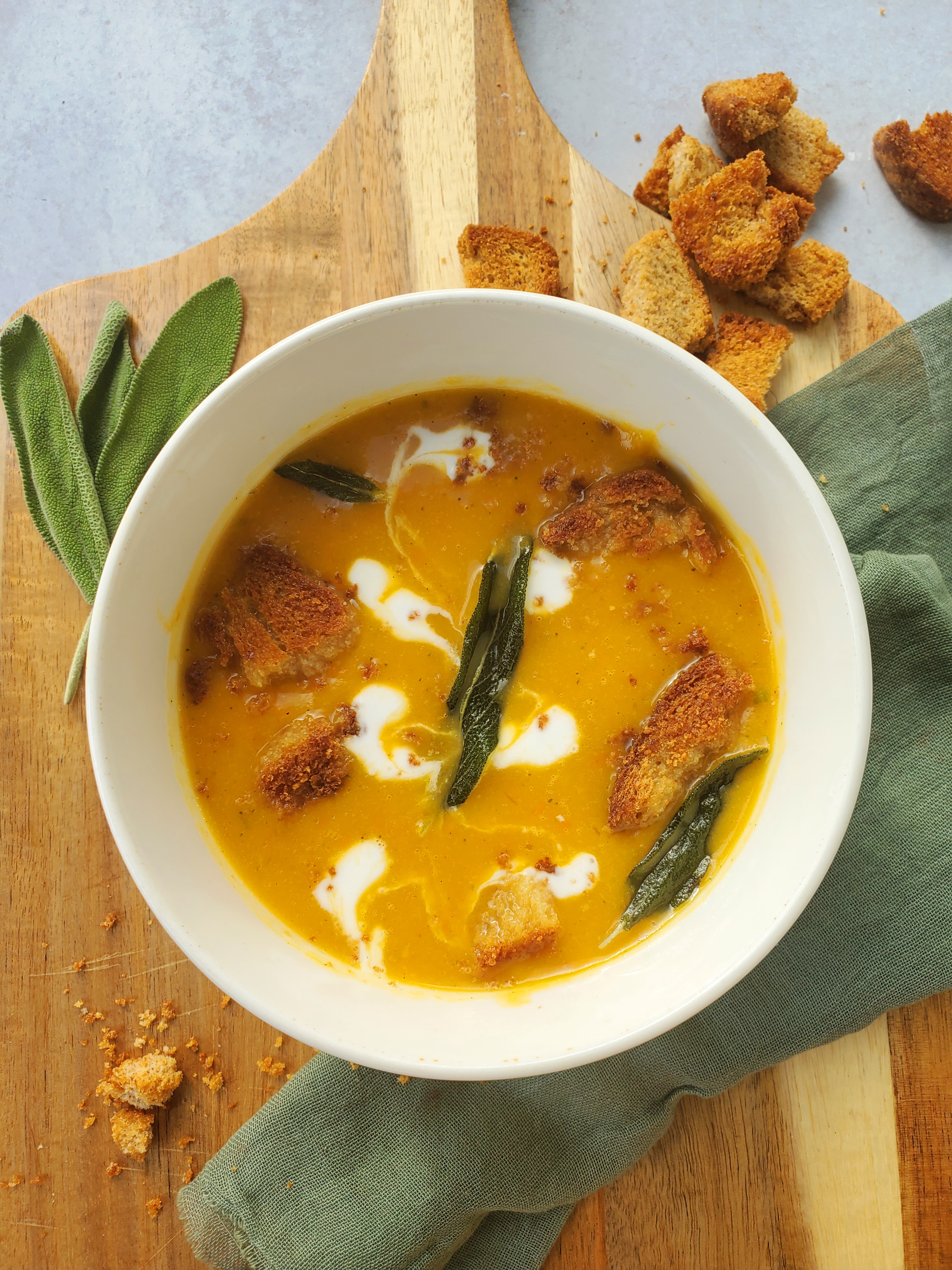 Butternut Squash Soup with Sage leaves and Croutons