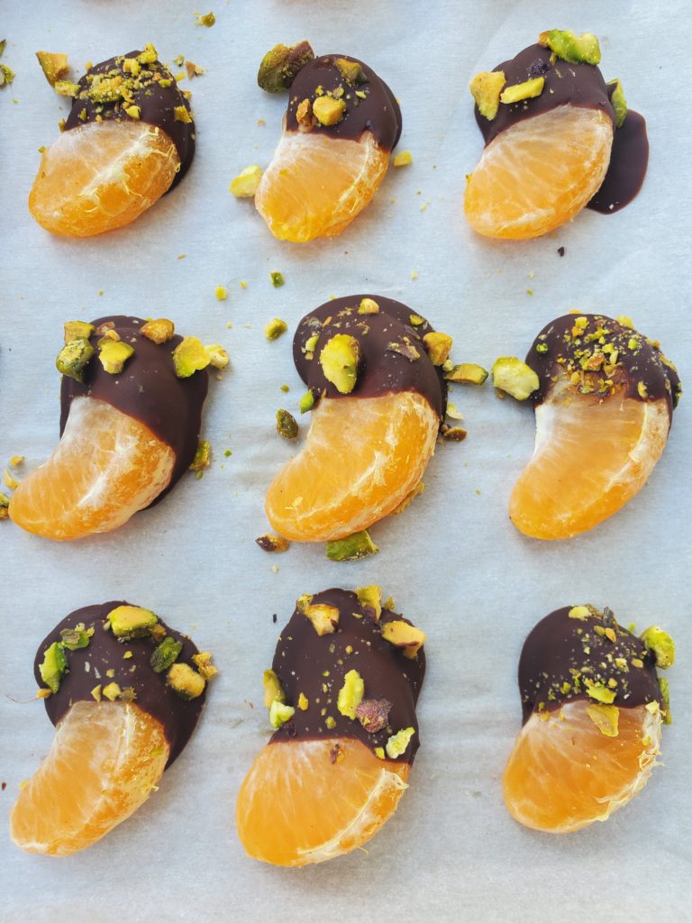 Dark Chocolate Dipped Mandarins Close Up
