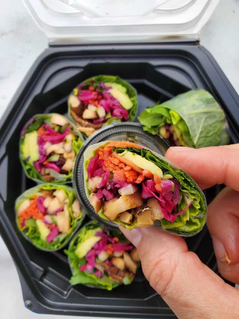 Close-up of a rainbow roll from Mamey