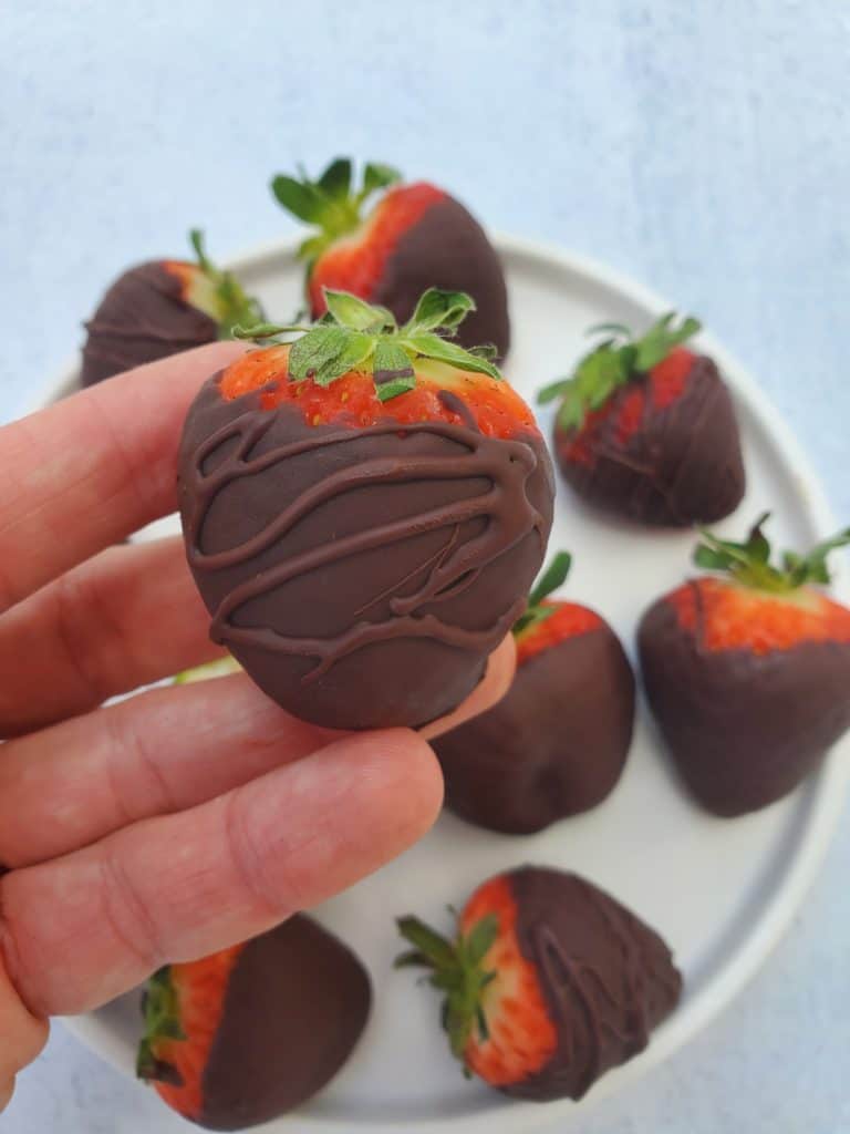 Close up of a chocolate covered strawberry