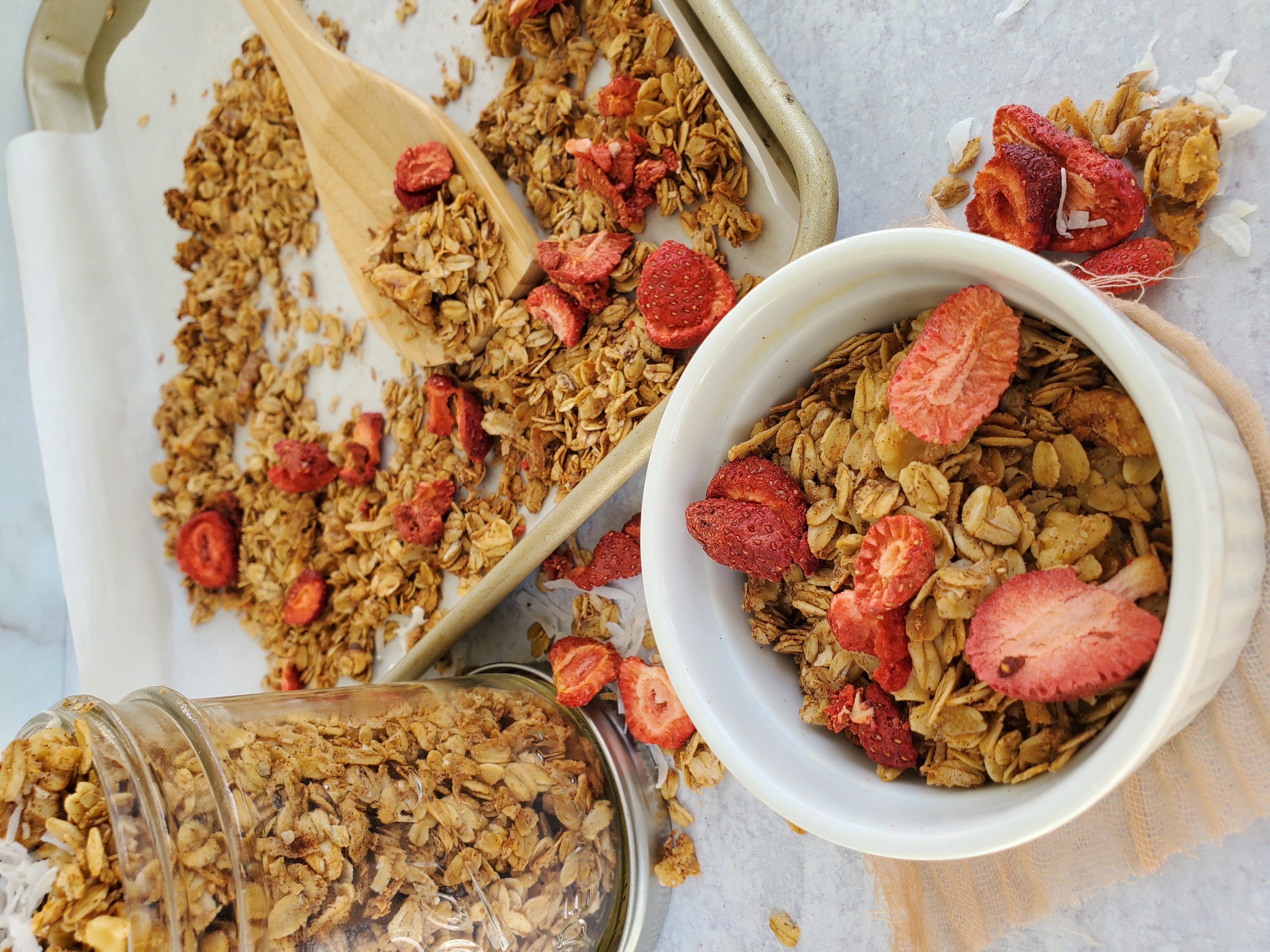 Granola in a ramekin up close