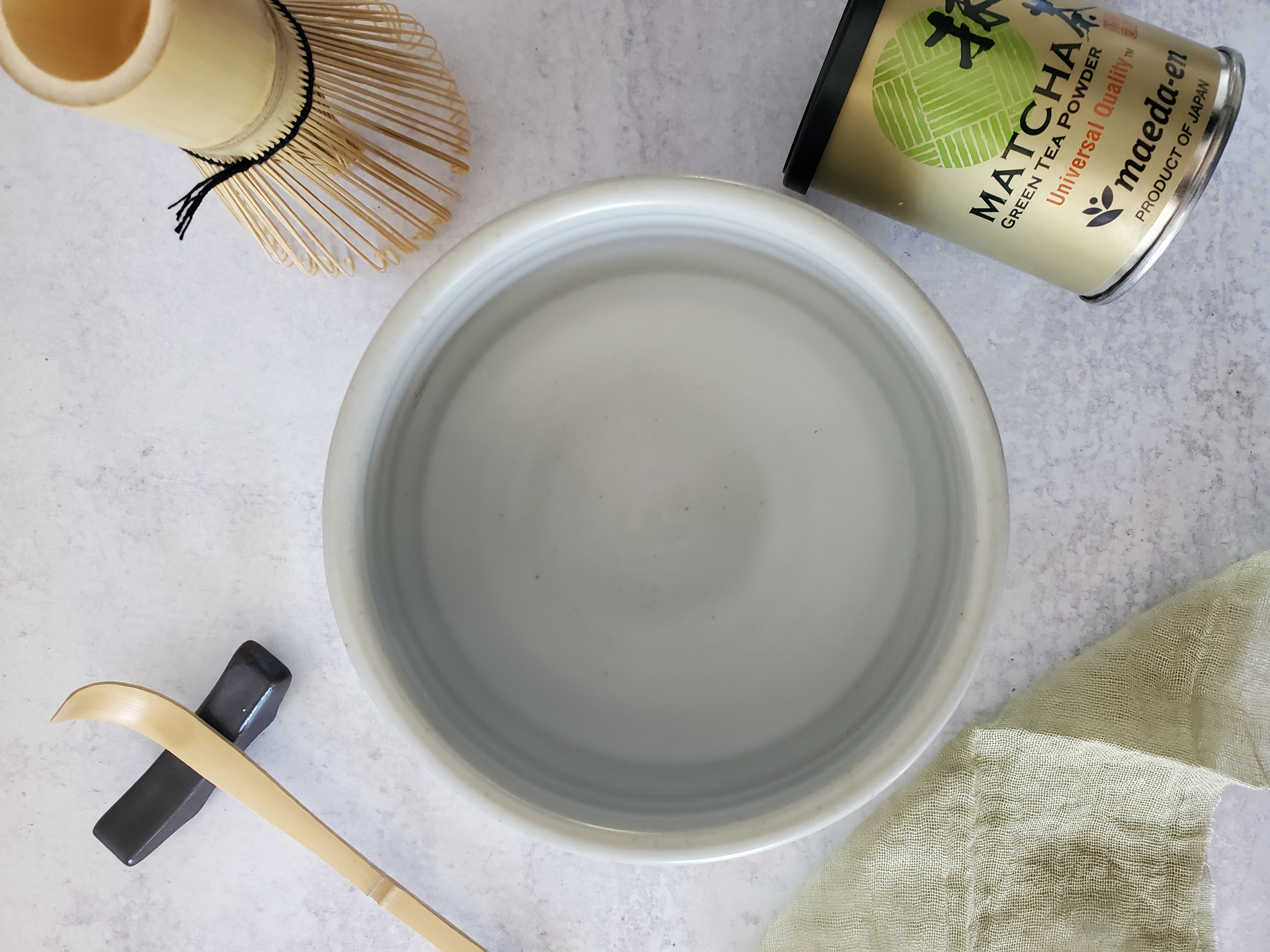 Matcha, whisk, bowl to whisk it in