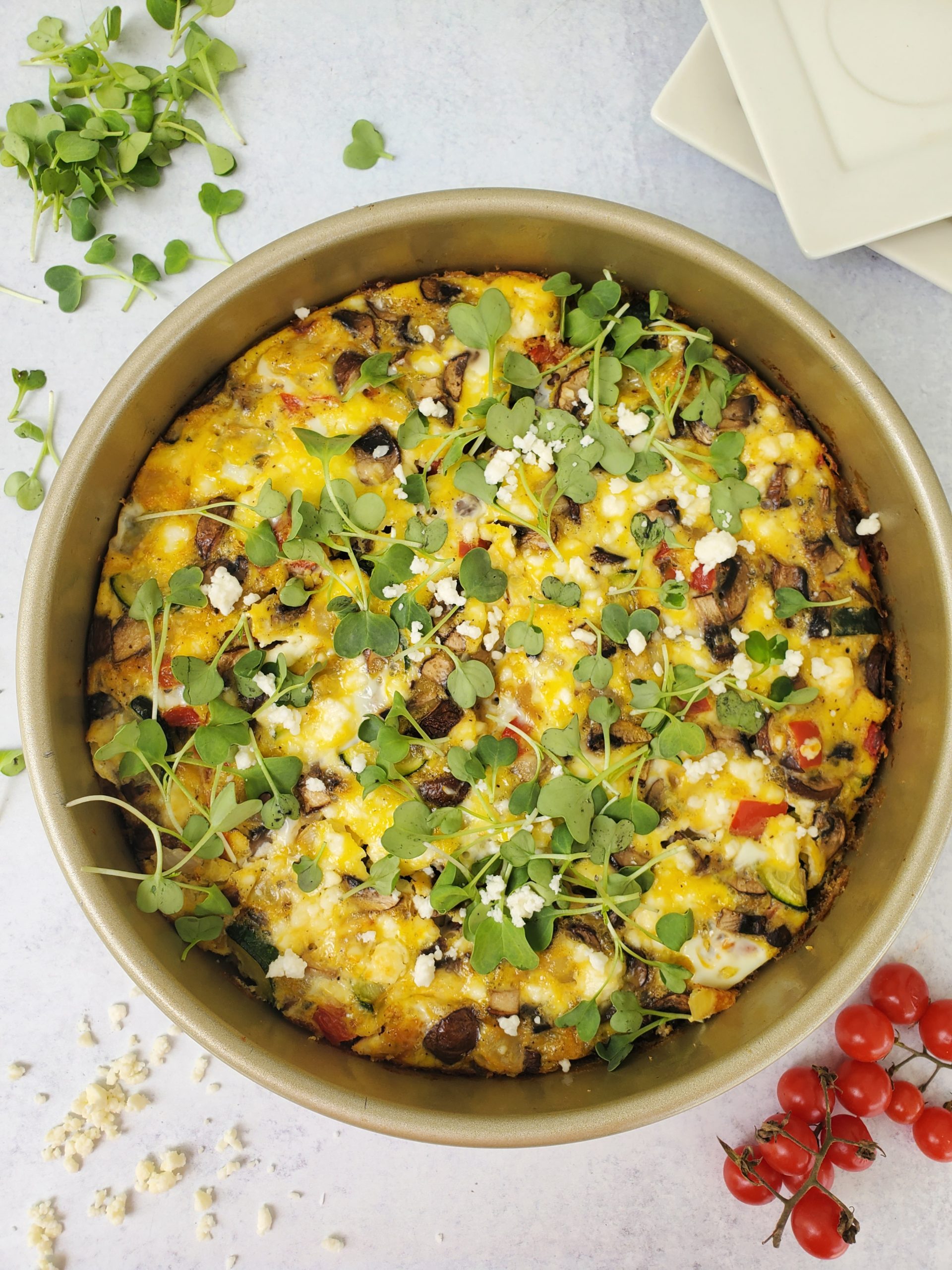 Vegetable Frittata with sprouts on top