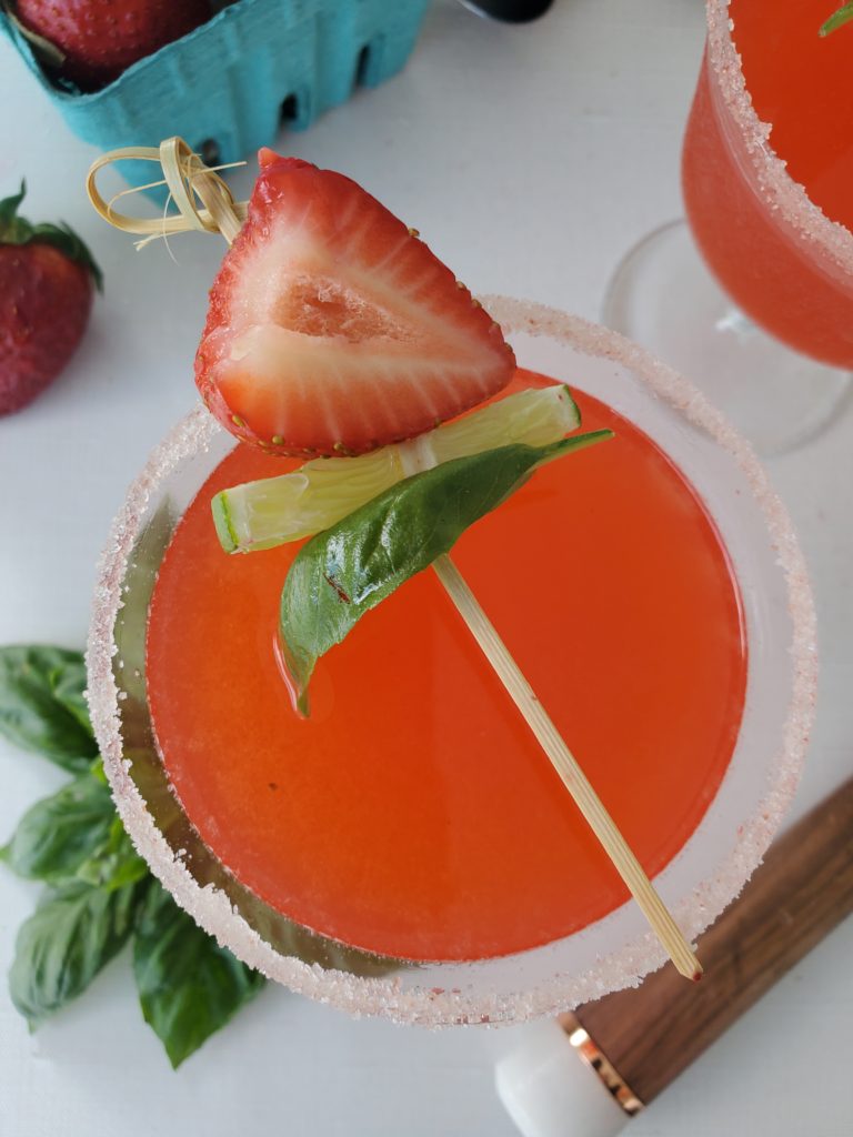 Top Shot of a Strawberry Basil Margarita