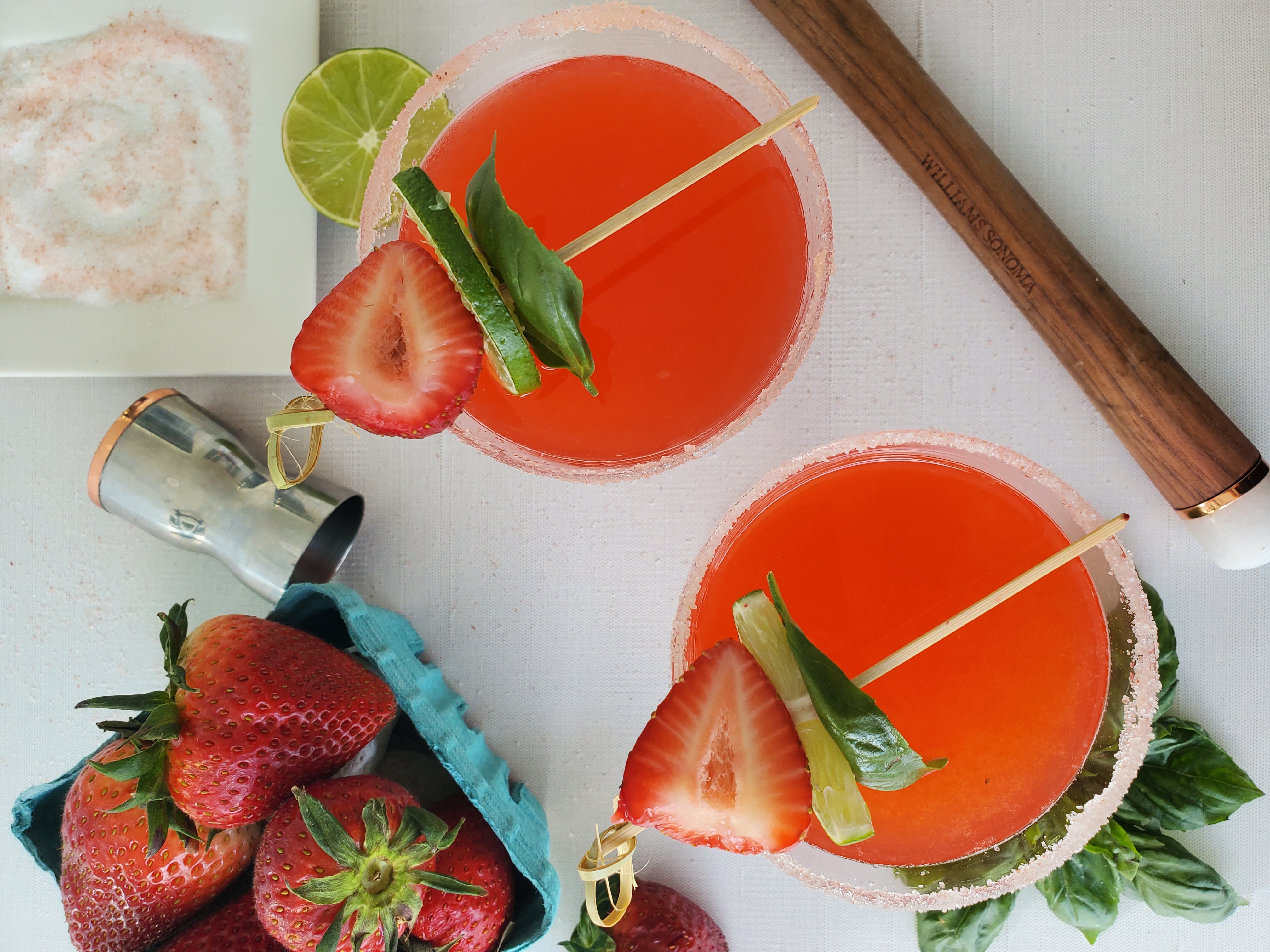 Top Shot of 2 Strawberry Basil Margaritas