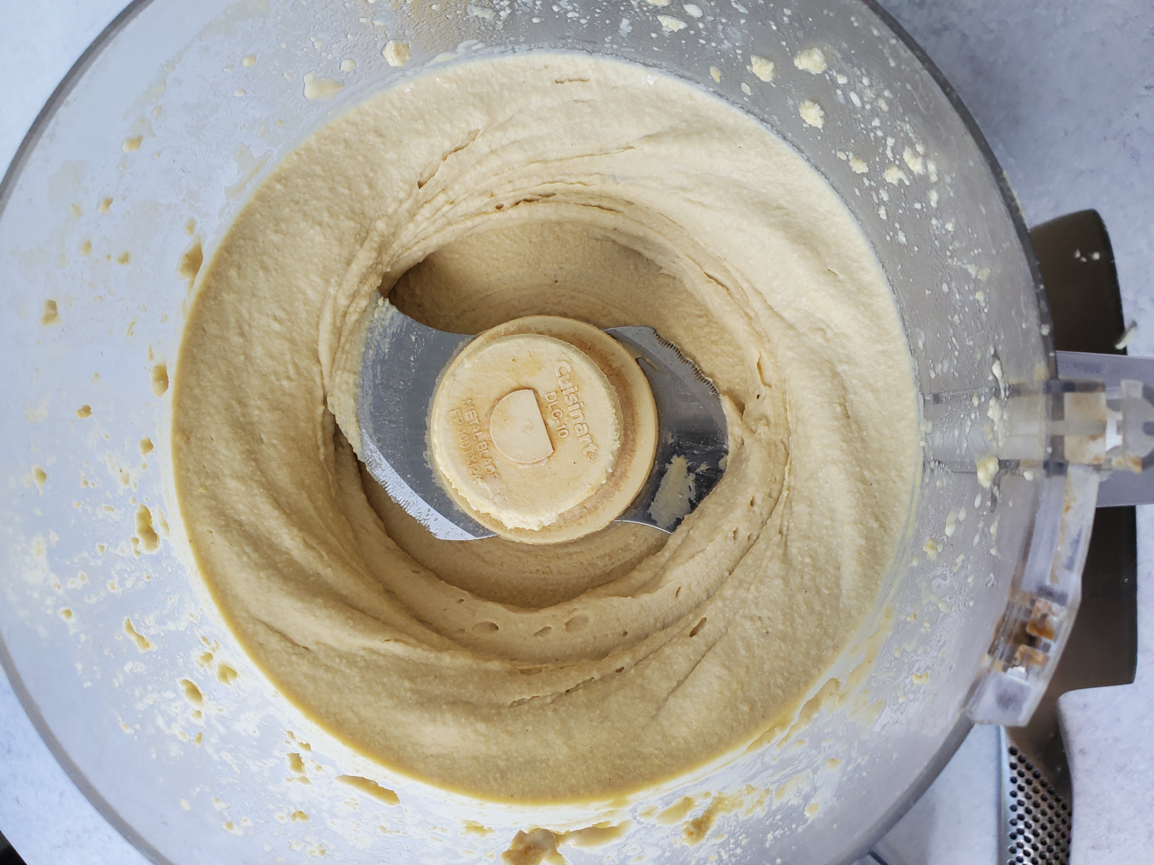 Top-Shot of Chickpeas Pureed in a Food Processor - Creamy!