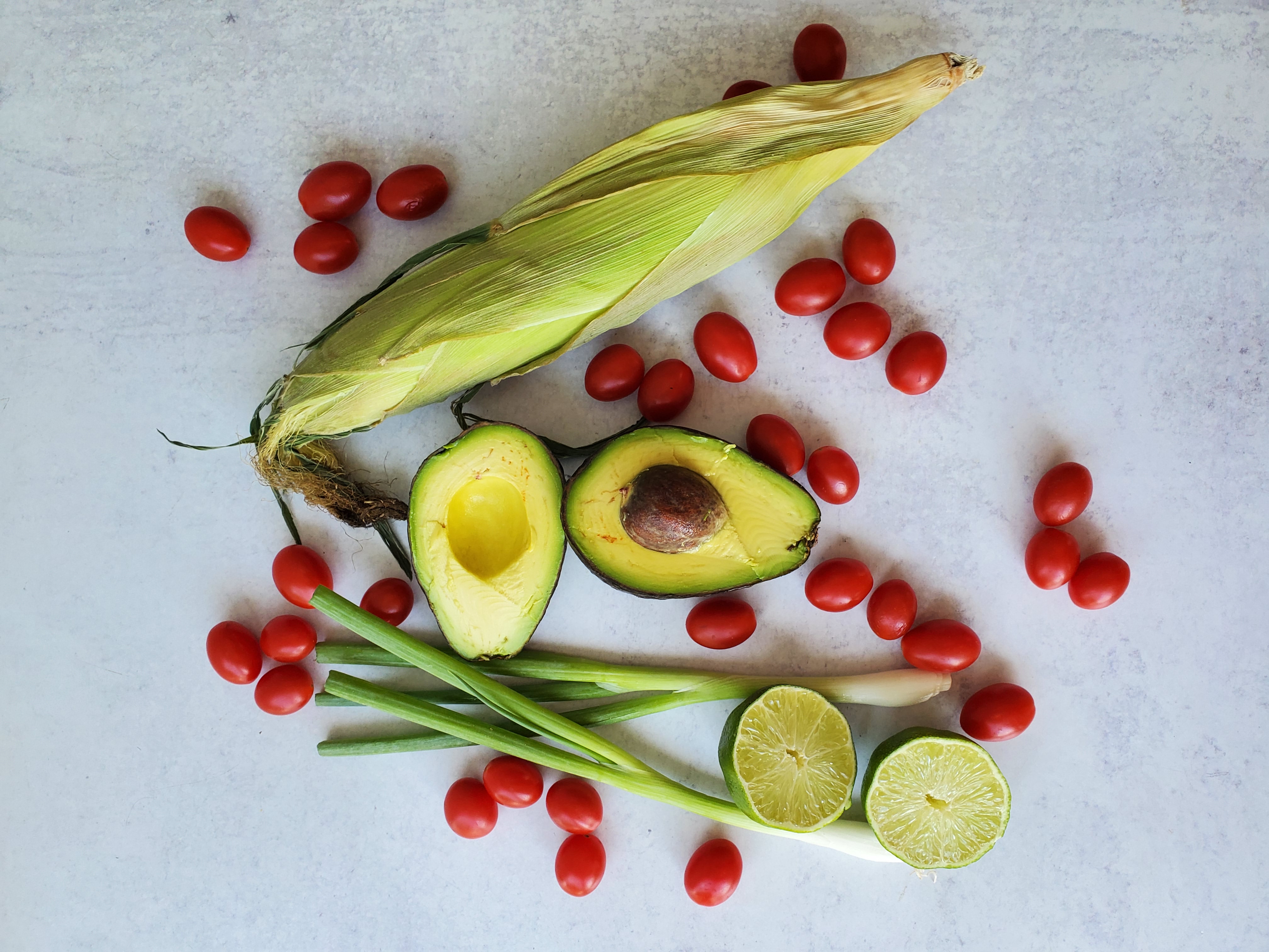 tomato, corn, avocado, lime - ingredients