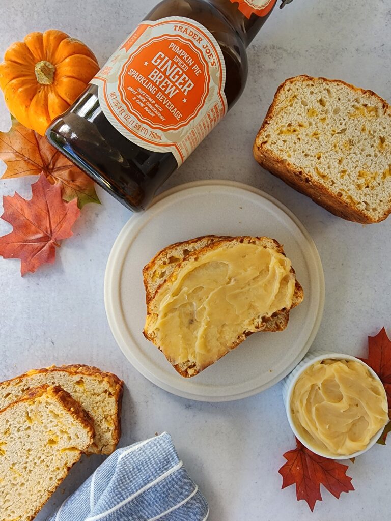 Top shot of honey beer bread on a plate