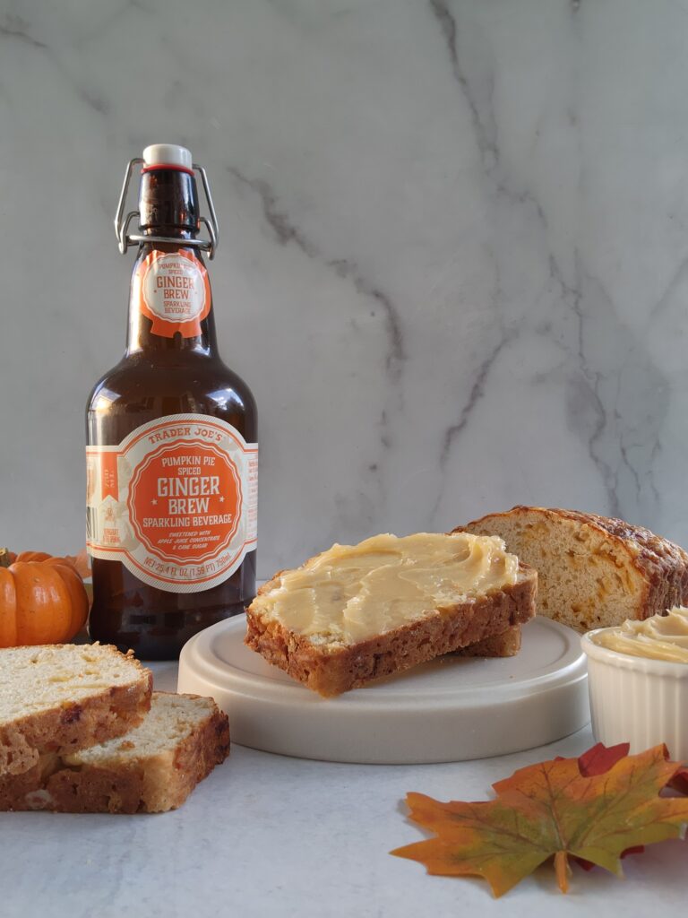 Beer bread sliced on a plate