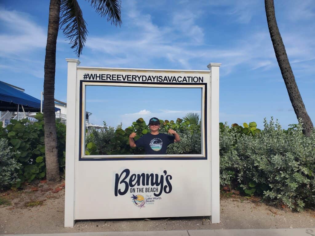 Benny's on the beach sign social media