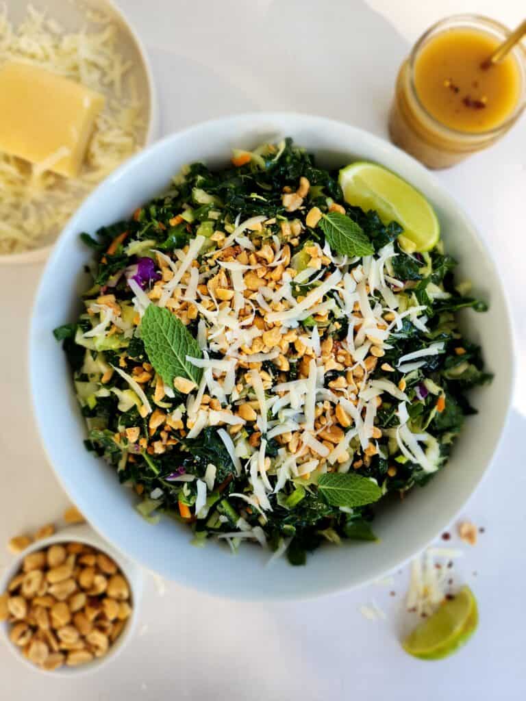 kale and cabbage salad with a peanut vinaigrette