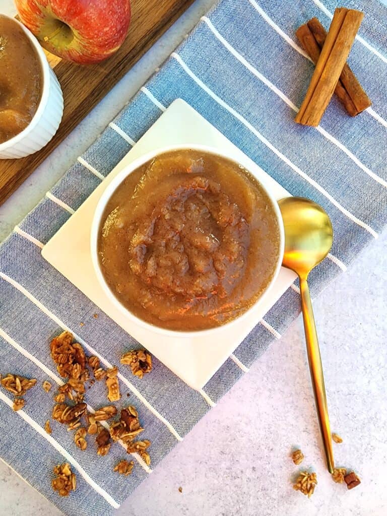 Close-up of applesauce in a ramekin