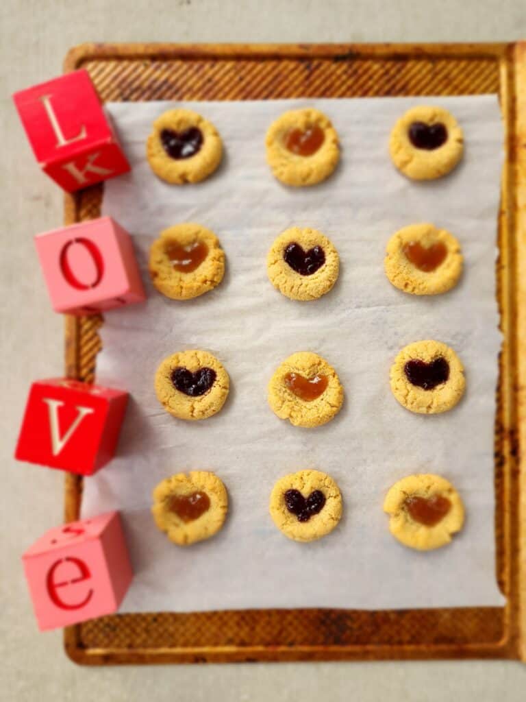 Sheet pan with thumbprint cookies