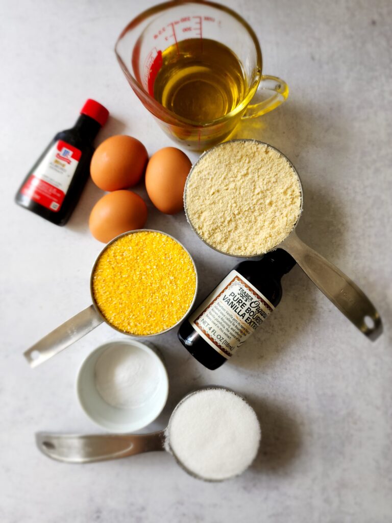 Ingredients for an olive oil cake