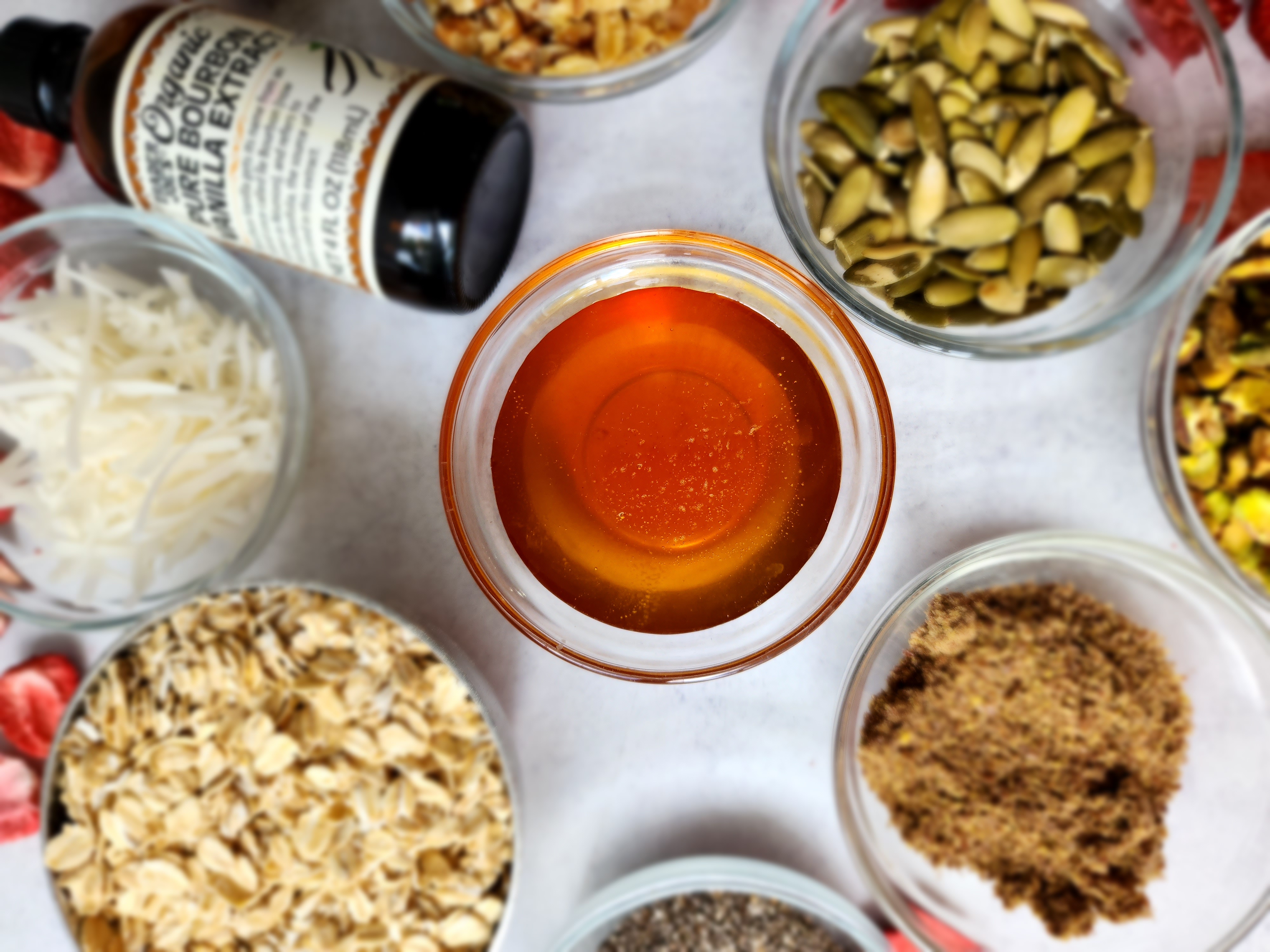 close up of ingredients for homemade muesli