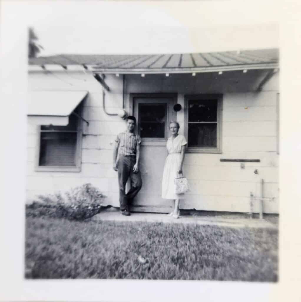 Dad and Grandma at the back of the house in 1957