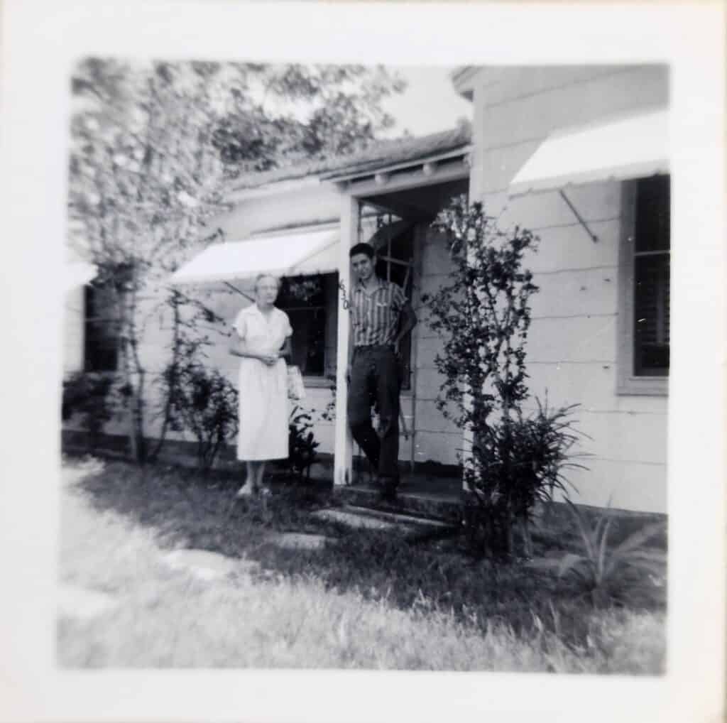 Dad and grandma at the front of the house in 1957