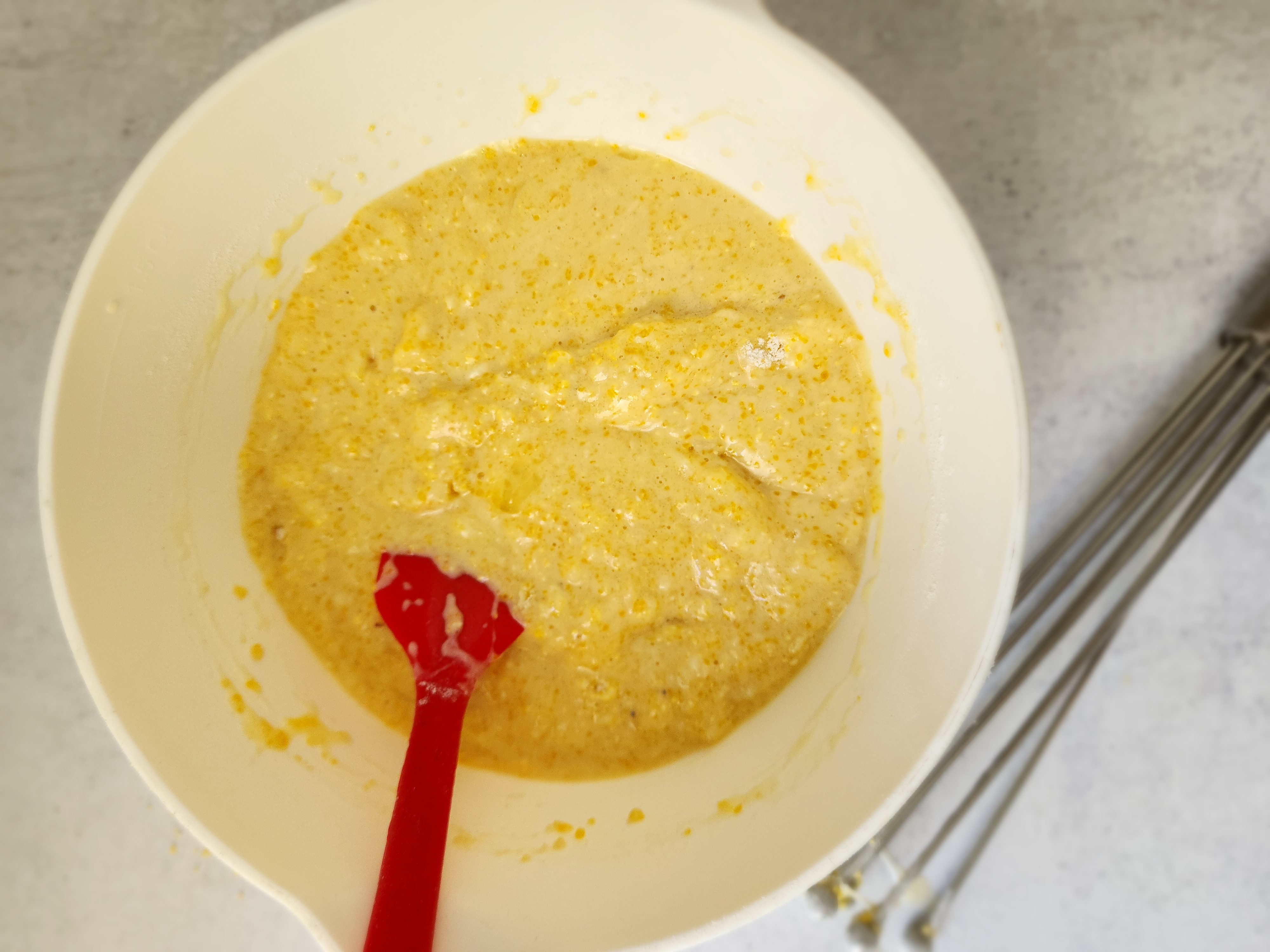 Skillet Cornbread - dry and liquid ingredients all mixed together