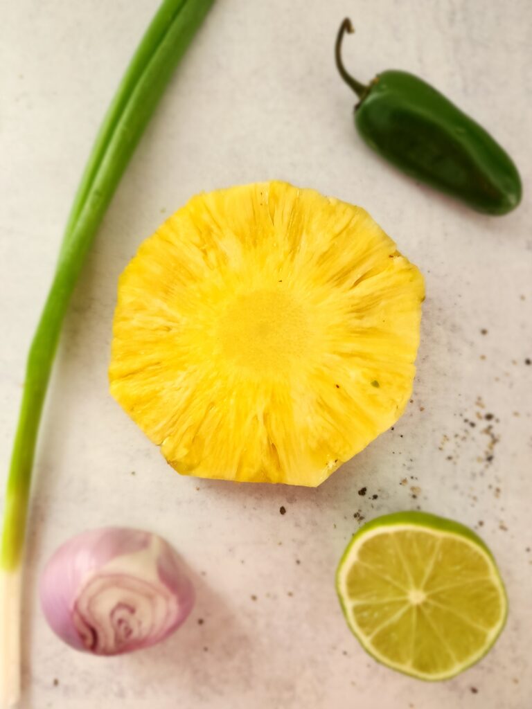 pineapple, jalapeno, shallot, lime, scallion for pineapple salsa