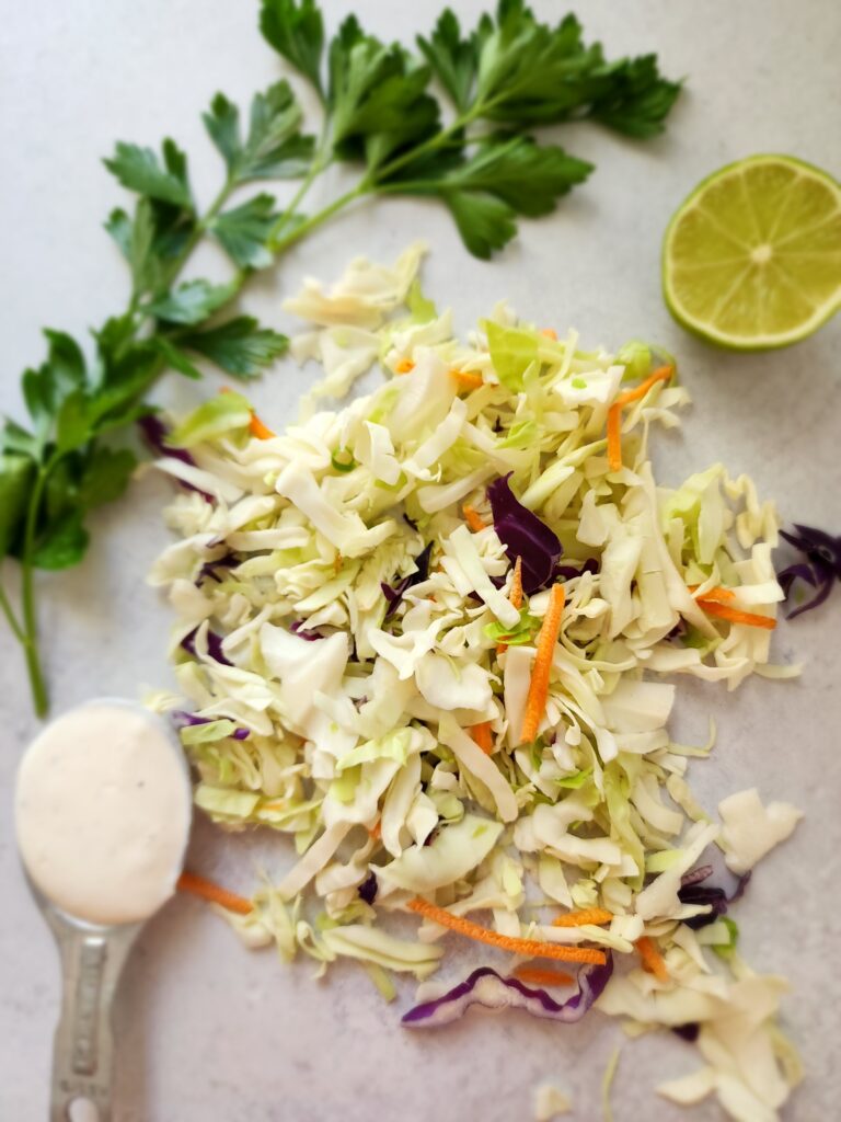 ingredients for the slaw for blackened fish tacos