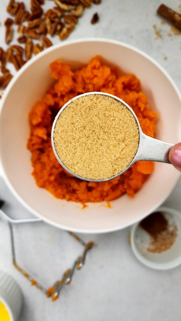 sweet potato casserole adding brown sugar