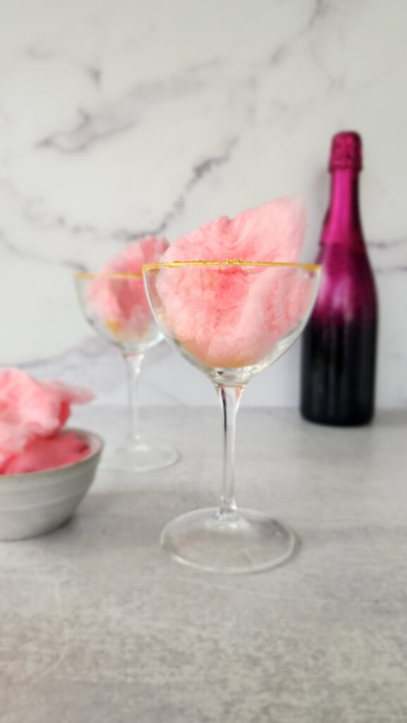 glass filled with cotton candy