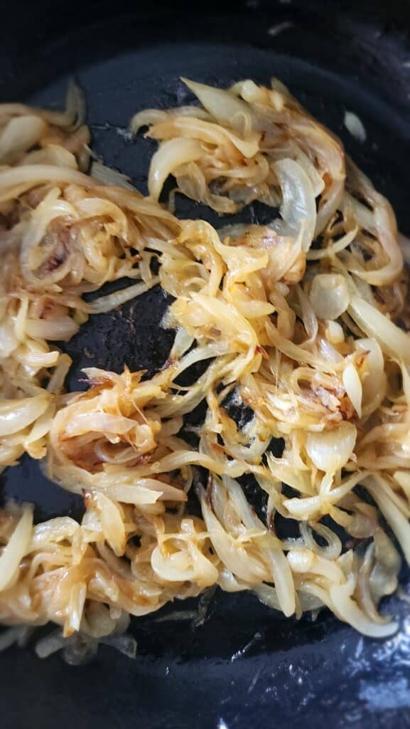 onions starting to brown for caramelized onions