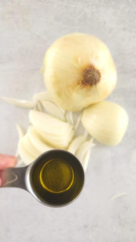 1 tablespoon per onion for caramelized onions