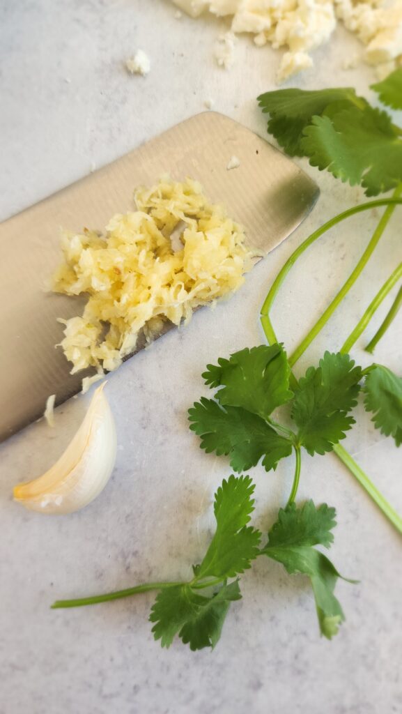 close up of grated garlic for homemade refried beans
