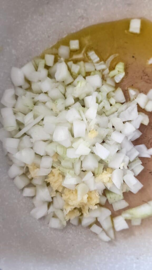sautéing onion and garlic for homemade refried beans