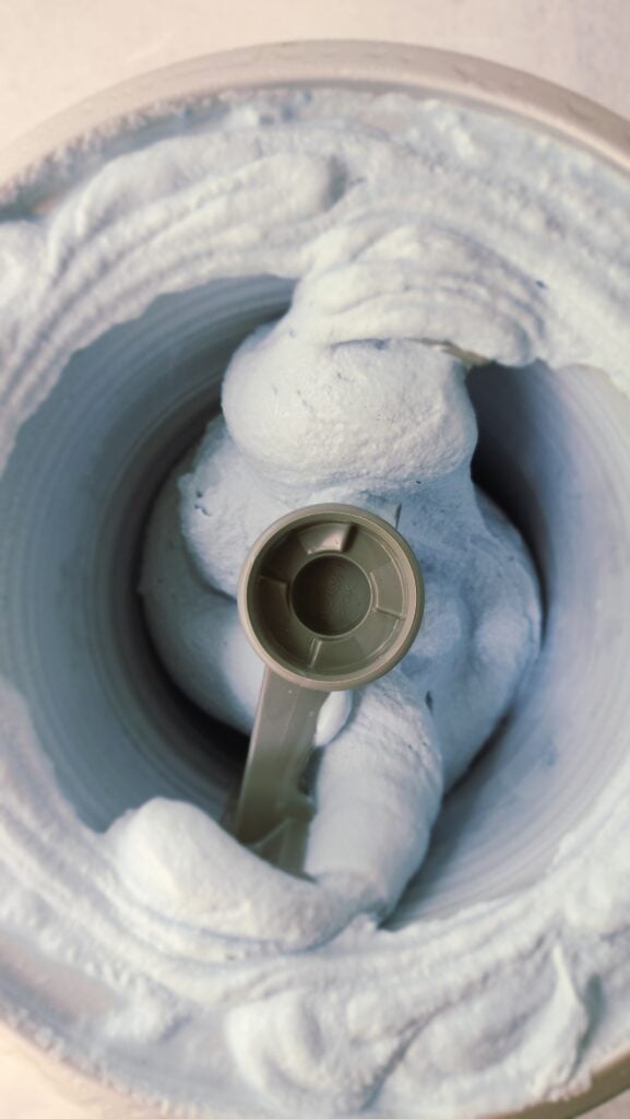 butterfly pea flower ice cream churned in the ice cream maker