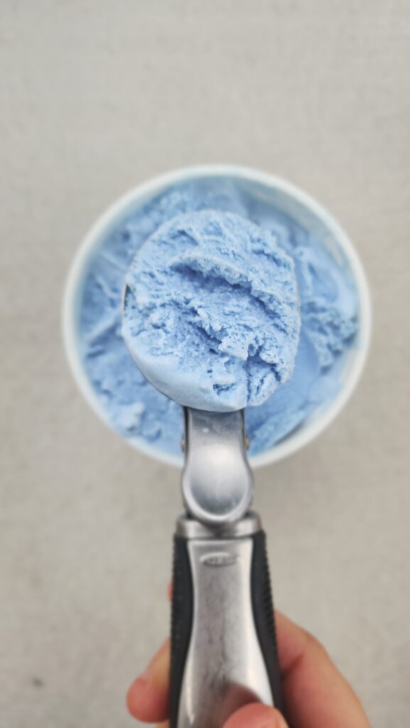 scoop of butterfly pea flower ice cream