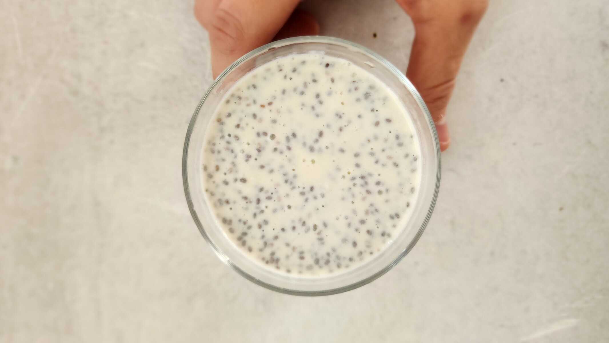 top shot of the chia seed pudding set after a few hours - Greek Yogurt Chia Seed Pudding