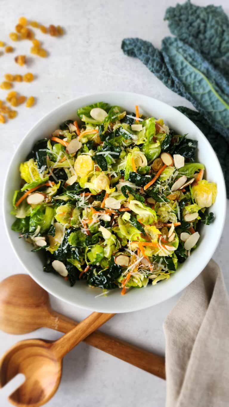 bowl of kale brussels salad
