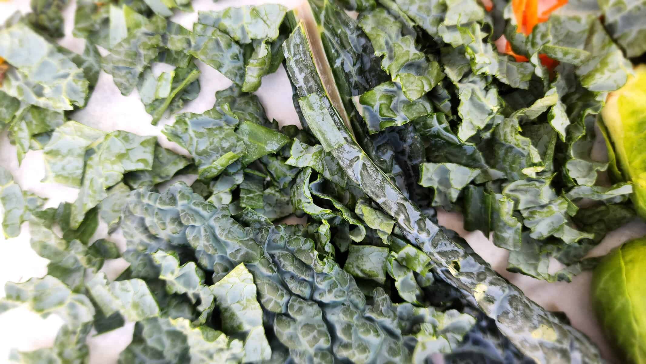 close up picture of lacinato kale for kale brussels salad