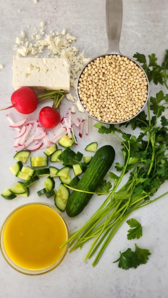 all the ingredients for a lemon couscous salad
