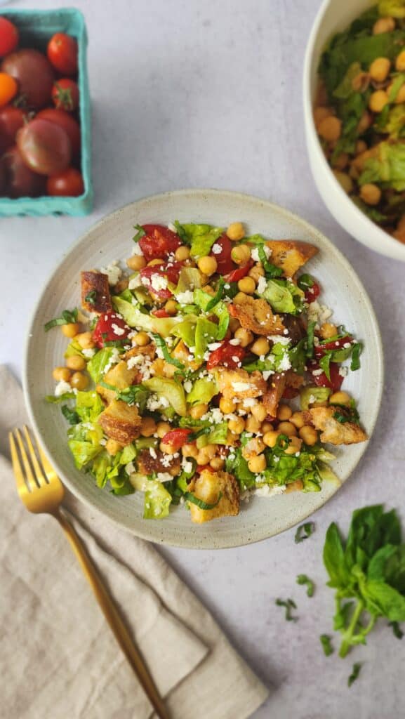 plate of panzanella salad