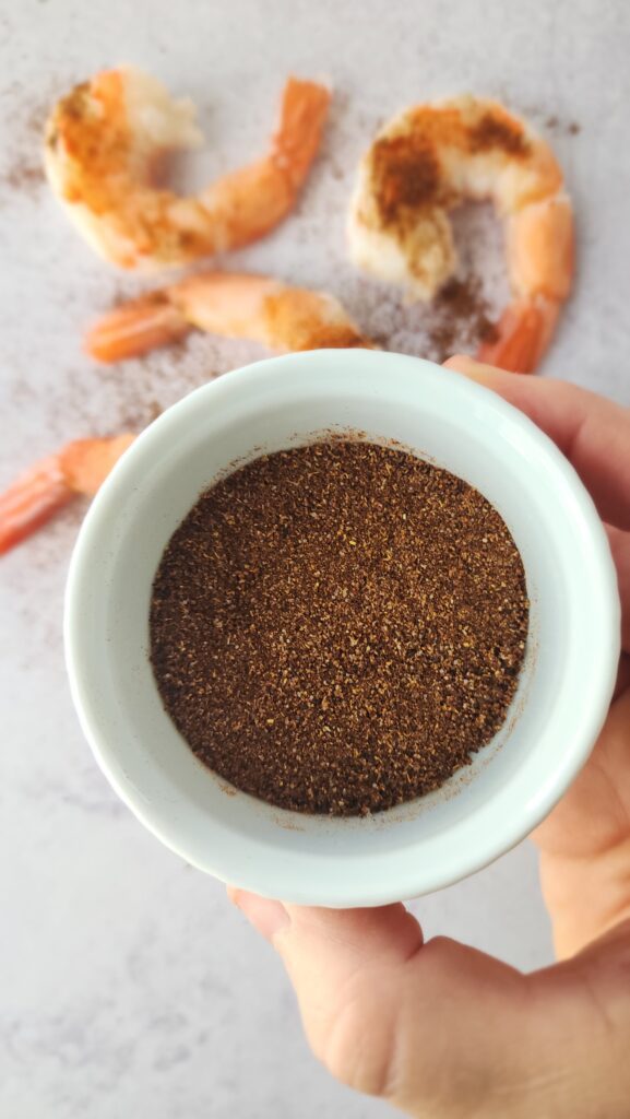 ramekin of taco seasoning to make blackened shrimp