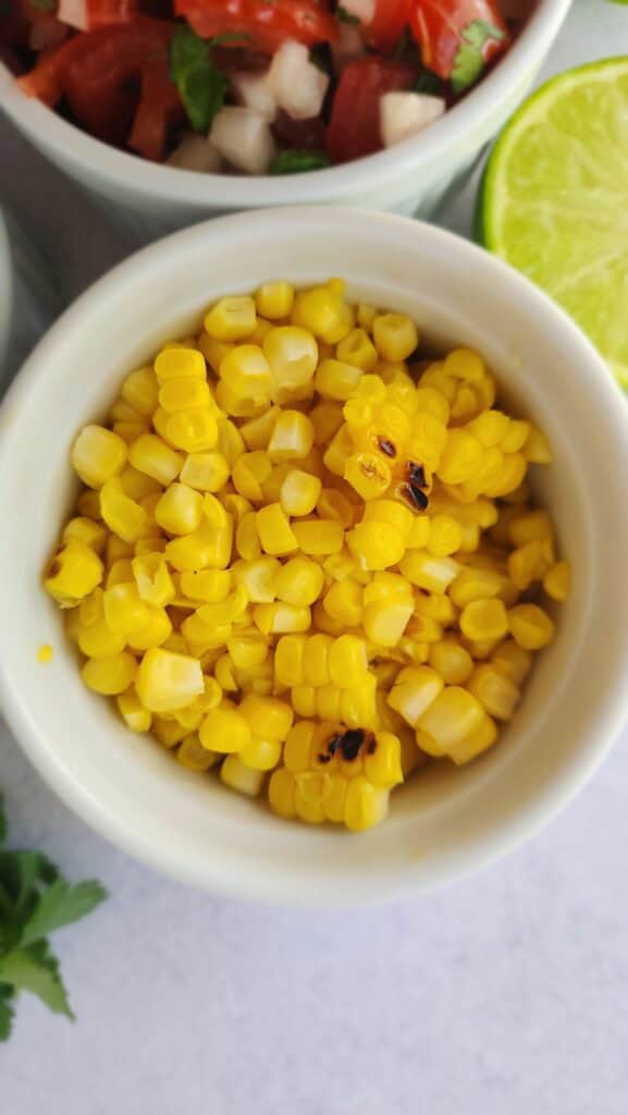 ramekin of charred corn for Chipotle Burrito Bowls